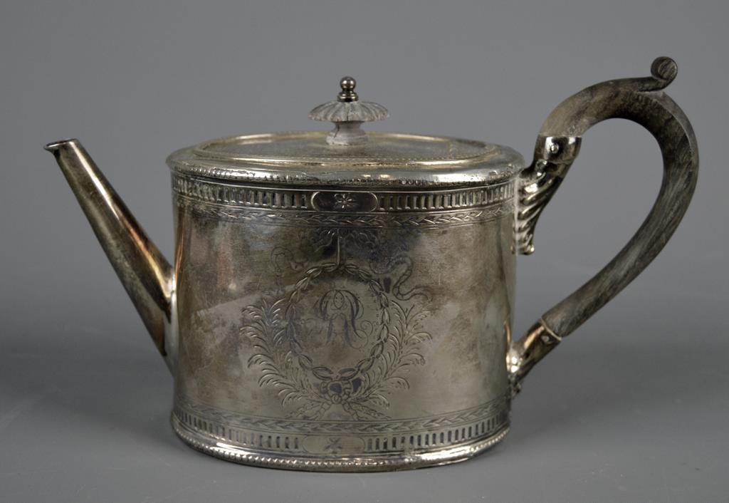 Antique 18th Century (1779) British George III Sterling Silver Teapot by Richard Mortons, Ebony Hndl