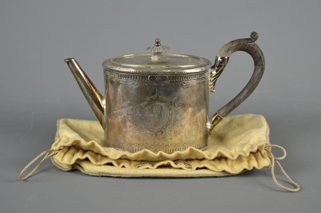 Antique 18th Century (1779) British George III Sterling Silver Teapot by Richard Mortons, Ebony Hndl