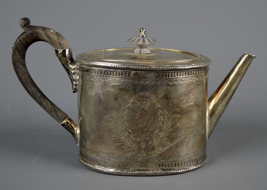 Antique 18th Century (1779) British George III Sterling Silver Teapot by Richard Mortons, Ebony Hndl