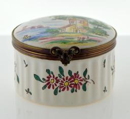 Antique French Veuve Perrin Hand Painted Enamel Round Table Snuff Trinket Box