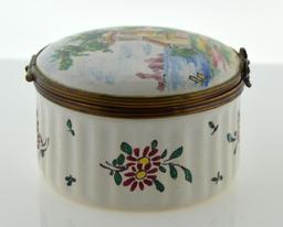 Antique French Veuve Perrin Hand Painted Enamel Round Table Snuff Trinket Box