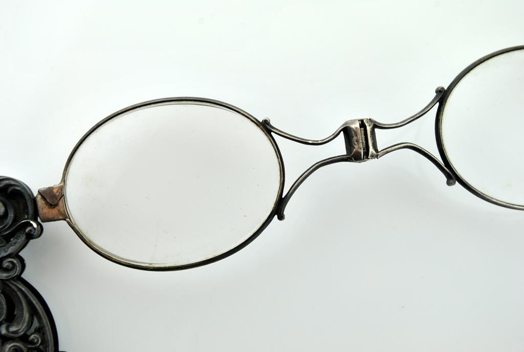 Antique Silver Lorgnette Glasses w/ Long Silver Chain Necklace