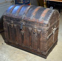 Antique Oak & Metal Domed Steamer Trunk