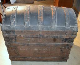 Antique Oak & Metal Domed Steamer Trunk