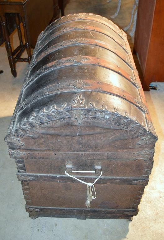 Antique Oak & Metal Domed Steamer Trunk