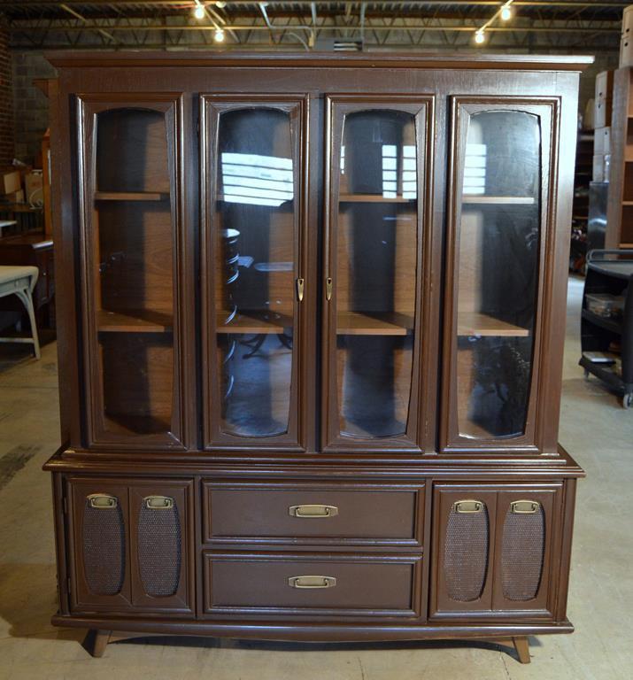 Vintage Mid-Century Modern Walnut China Cabinet, Painted Dark Brown