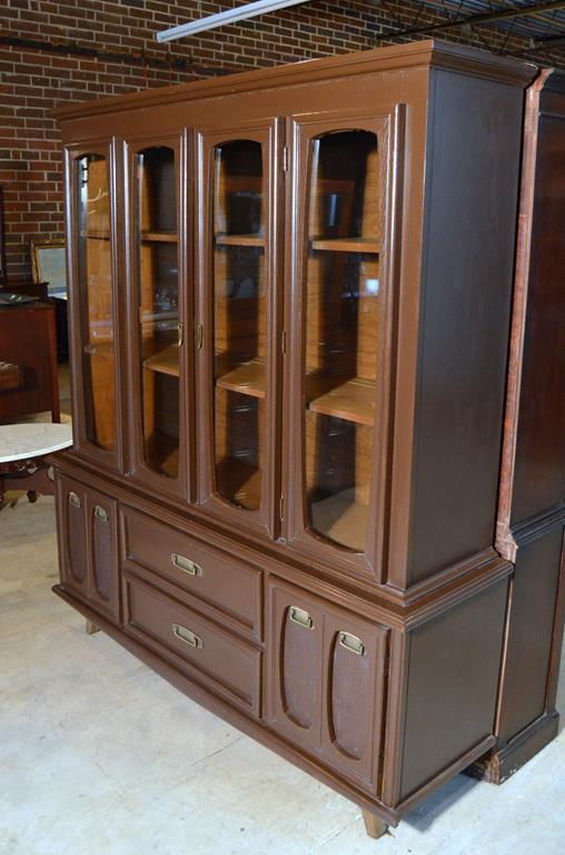 Vintage Mid-Century Modern Walnut China Cabinet, Painted Dark Brown