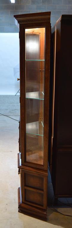 Vintage Lighted Mirrored-Back Oak Curio Cabinet