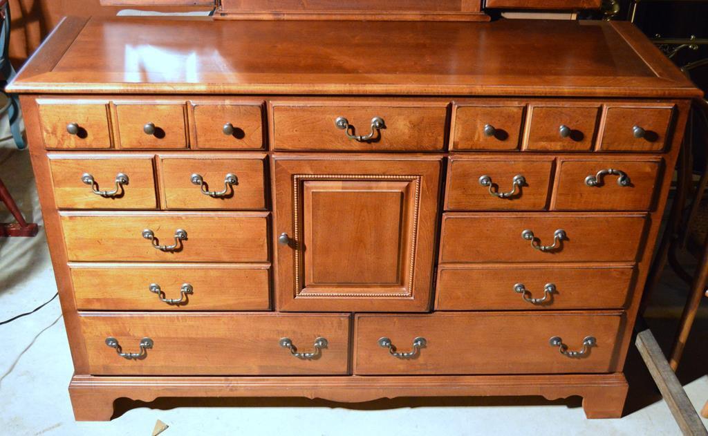 USA Made Cherry Dresser w/ Triptych Mirror, Lots 111 & 112 Match