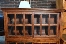 Contemporary Oak Double Bookshelf w/ Sliding Glass Doors