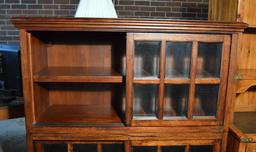 Contemporary Oak Double Bookshelf w/ Sliding Glass Doors