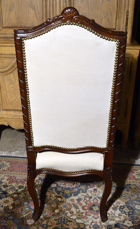 Carved Mahogany and Leather Arm Chair, Brass Stud Trim