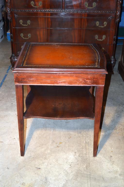 Mid 20th C. Mahogany Side Table w/ Inlaid Leather Top
