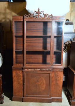 Mid 20th C. Flame Mahogany China Cabinet