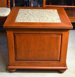 Fine Cherry End Table w/ Granite Inlay Top, 1 of 2