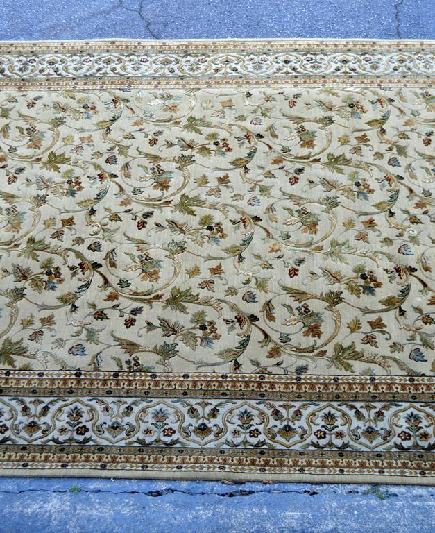 Fine 100% Wool Hand Knotted Indo-Persian Rug, 10 x 14.5', Beige, Ivory, Sage, Ochre