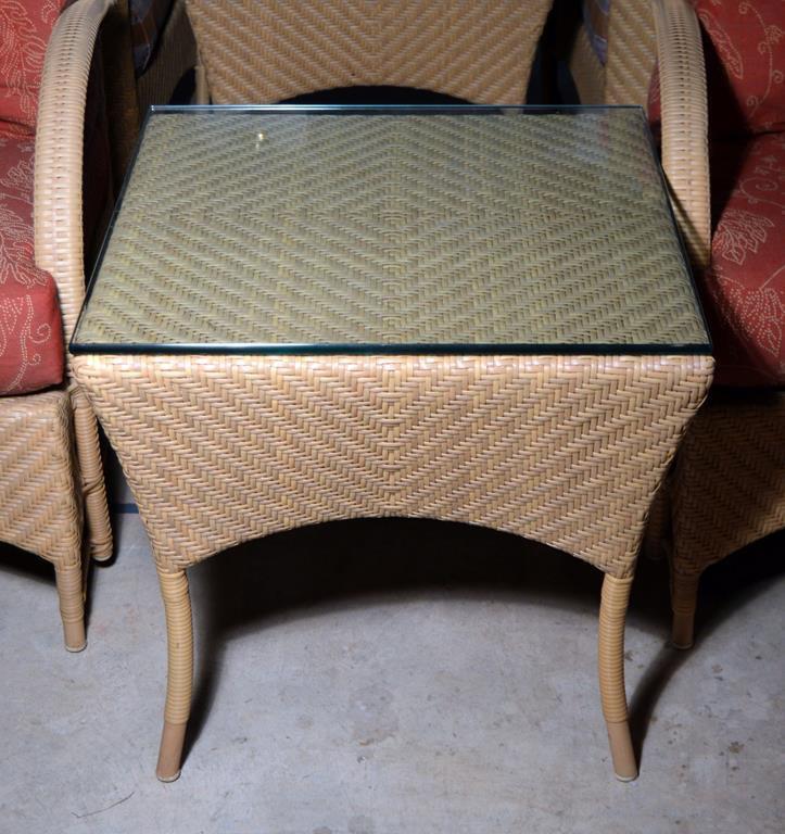 Fine Ficks Reed Rattan Wicker Glass Top Outdoor End Table