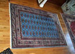 Fine 100% Wool Handknotted Pakistani Bokhara 6 x 9 Rug; Red, Navy, Blue & Ivory