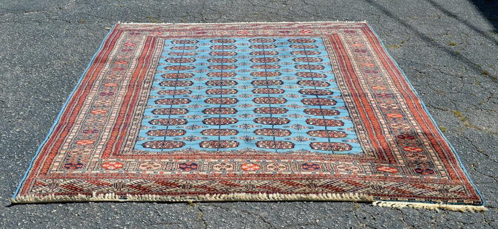 Fine 100% Wool Handknotted Pakistani Bokhara 6 x 9 Rug; Red, Navy, Blue & Ivory