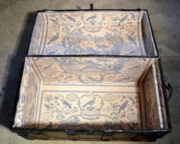 Antique Late 19th-Early 20th C. Oak & Black Steamer Trunk, Recessed Casters