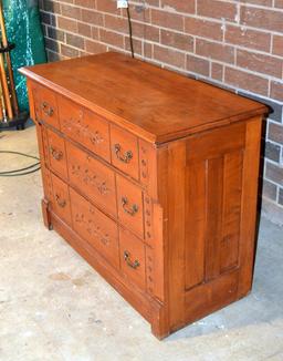 Antique 19th C. Eastlake Victorian Cherry 3-Drawer Chest, Carved Cherry Designs On Front