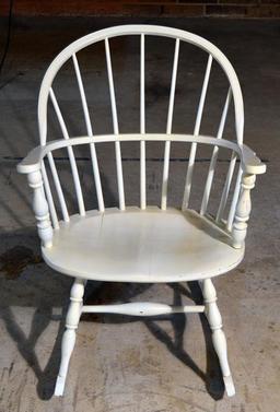 Vintage White Painted Wooden Windsor Rocker Rocking Chair