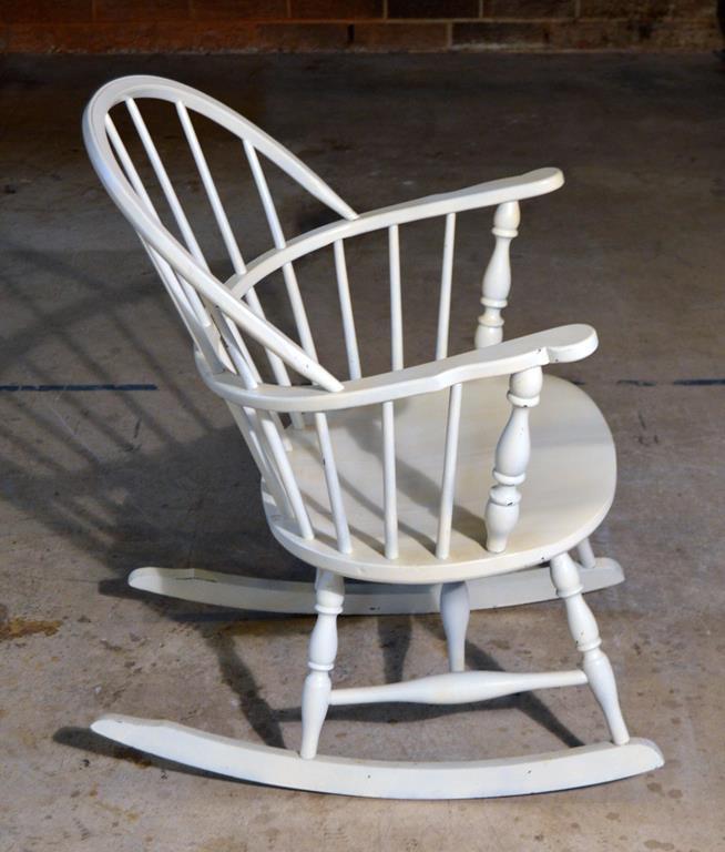 Vintage White Painted Wooden Windsor Rocker Rocking Chair