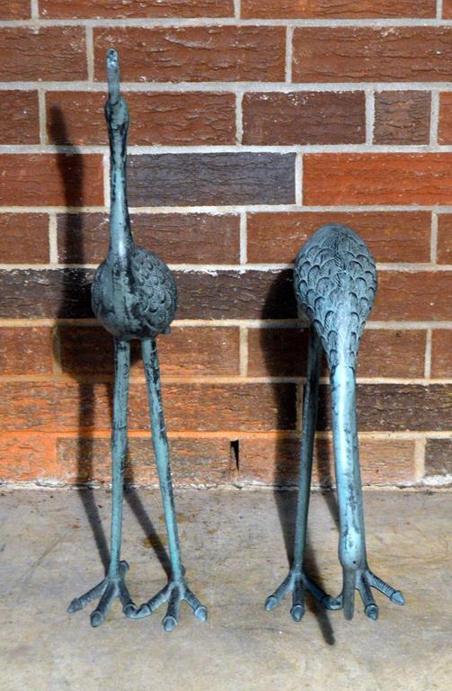 Pair of Green Patinated Metal Marsh Bird Statues