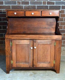 Antique 19th C. Primitive Pine Dry Sink, 3 Top Drawers