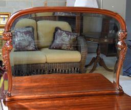 Superb 19th C. Greek Revival Mahogany Vanity, Caryatid Posts, Cabriole Legs, Paw Feet on Casters