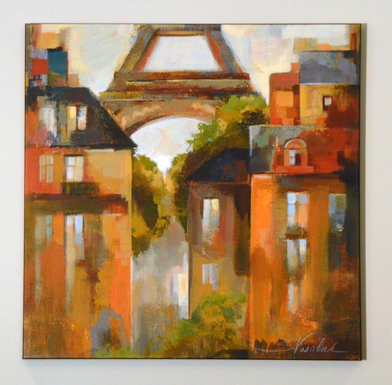 Contemporary Decorator Giclee Print Oil Embellished, Eiffel Tower
