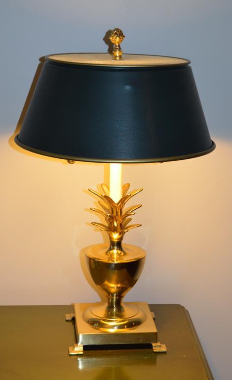 Fine Lacquered Brass Table Lamp, Black Metal Shade