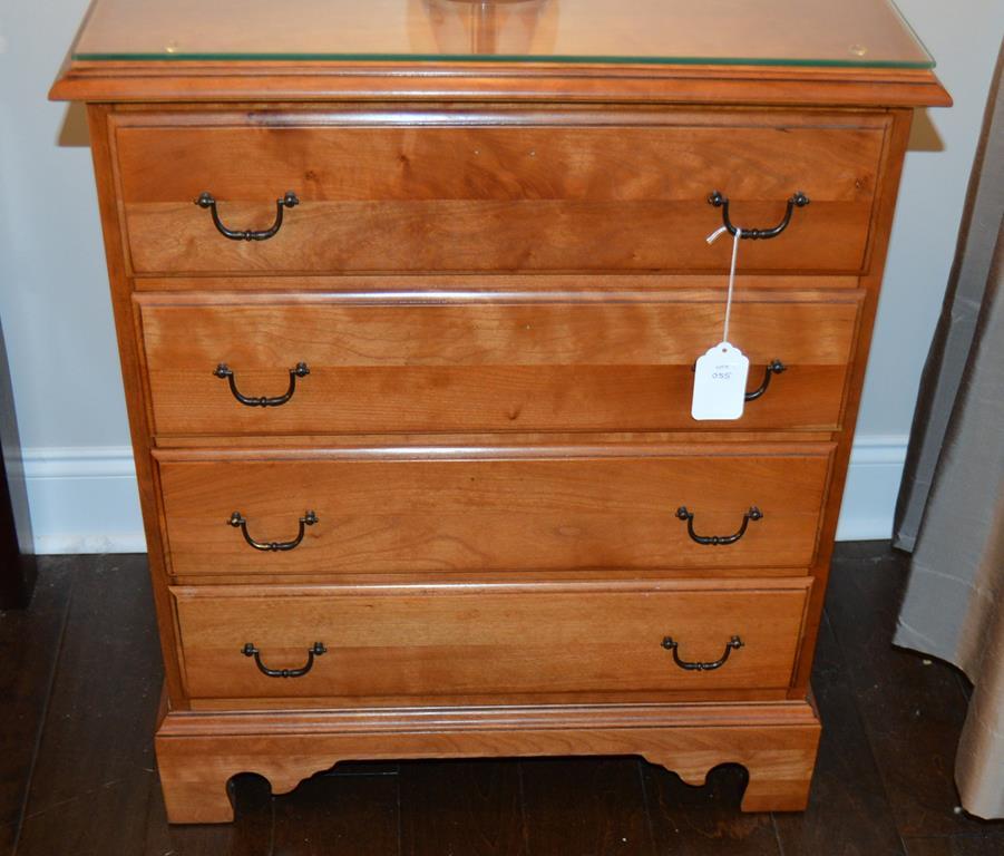 White of Mebane Cherry 4-Drawer Nightstand w/ Glass Top Cover, Lots 55 & 56 Match