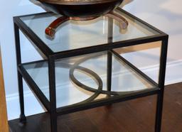 Pottery Barn Metal Side Table w/ Glass Top & Undershelf