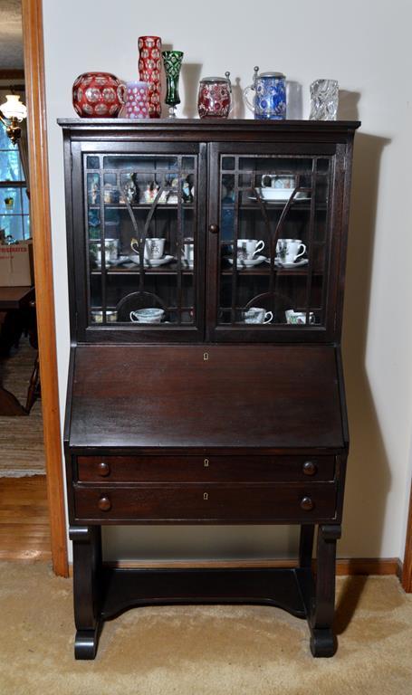 Antique Empire Style Mahogany Secretary Desk w/ Hutch