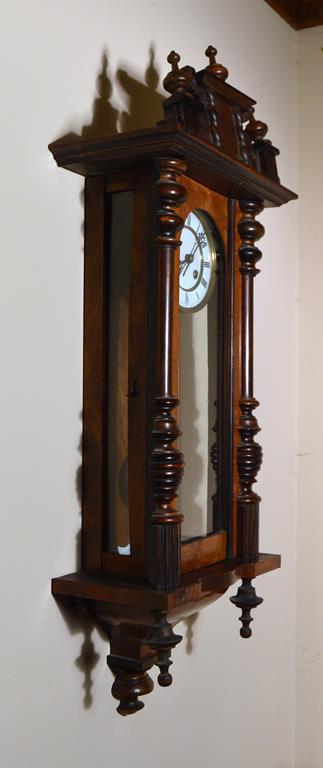 Antique Regulator Wall Clock, Porcelain Dial & Pendulum, Walnut Case