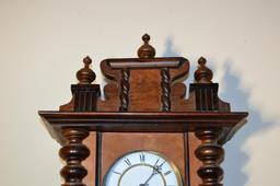 Antique Regulator Wall Clock, Porcelain Dial & Pendulum, Walnut Case