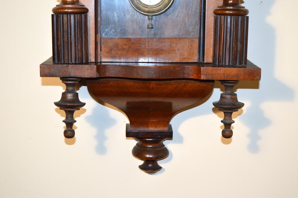 Antique Regulator Wall Clock, Porcelain Dial & Pendulum, Walnut Case