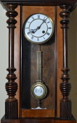 Antique Regulator Wall Clock, Porcelain Dial & Pendulum, Walnut Case