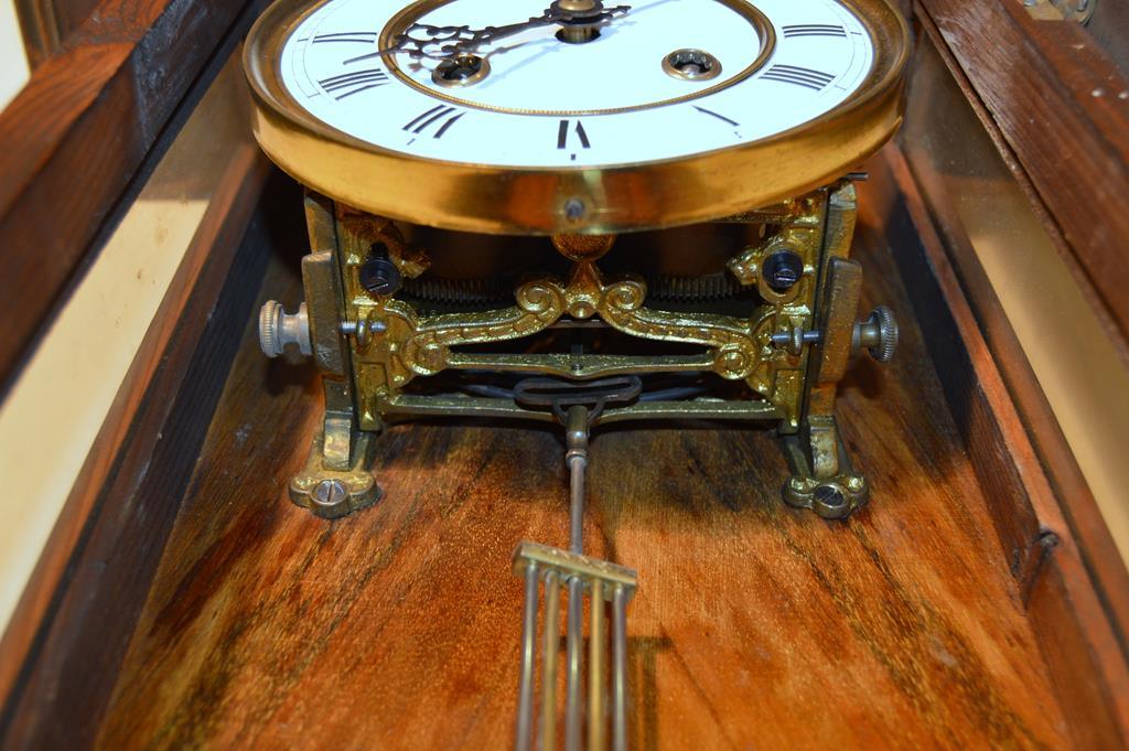 Antique Regulator Wall Clock, Porcelain Dial & Pendulum, Walnut Case