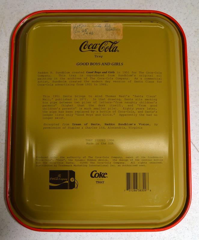 1996 Metal Coca-Cola Christmas Tray, “Good Boys and Girls”