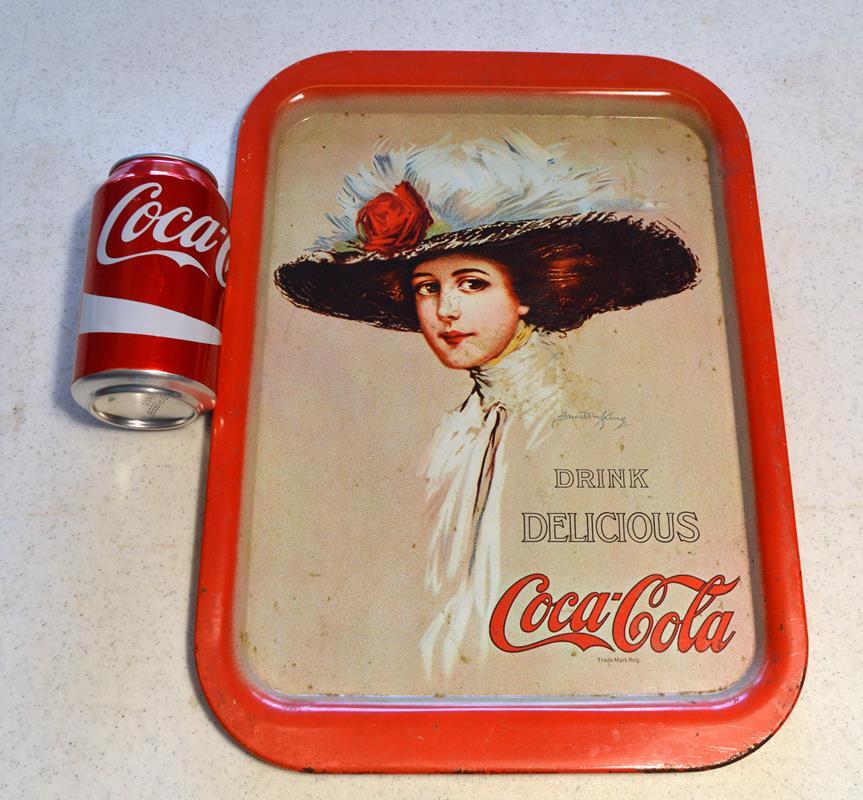 Vintage 1970s Metal Coca-Cola 1909 Repro Tray, Young Woman in Hat