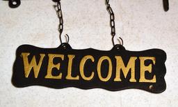 Cold Painted Iron Rooster “Welcome” Sign