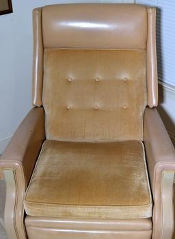 Vintage Leather and Velour Upholstered Recliner