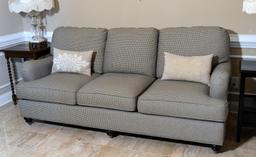 Contemporary Black White Checked Sofa by Bassett Furniture, 2 Accent Pillows