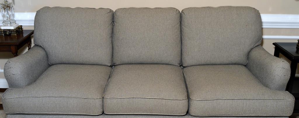 Contemporary Black White Checked Sofa by Bassett Furniture, 2 Accent Pillows