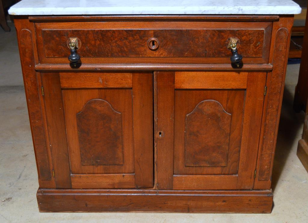 Antique 19th C. Handcrafted Marble Top Walnut Washstand w/ Candle Shelfs