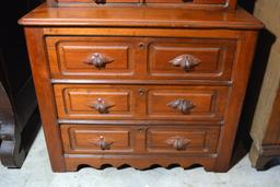 Antique 19th C. Walnut Dresser & Attached Mirror, Carved Pulls