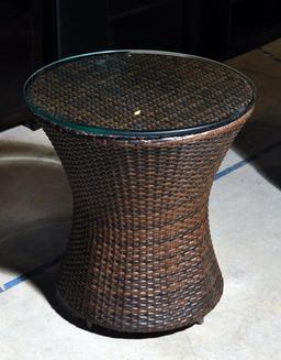 Modern Wicker Stand w/ Glass Top