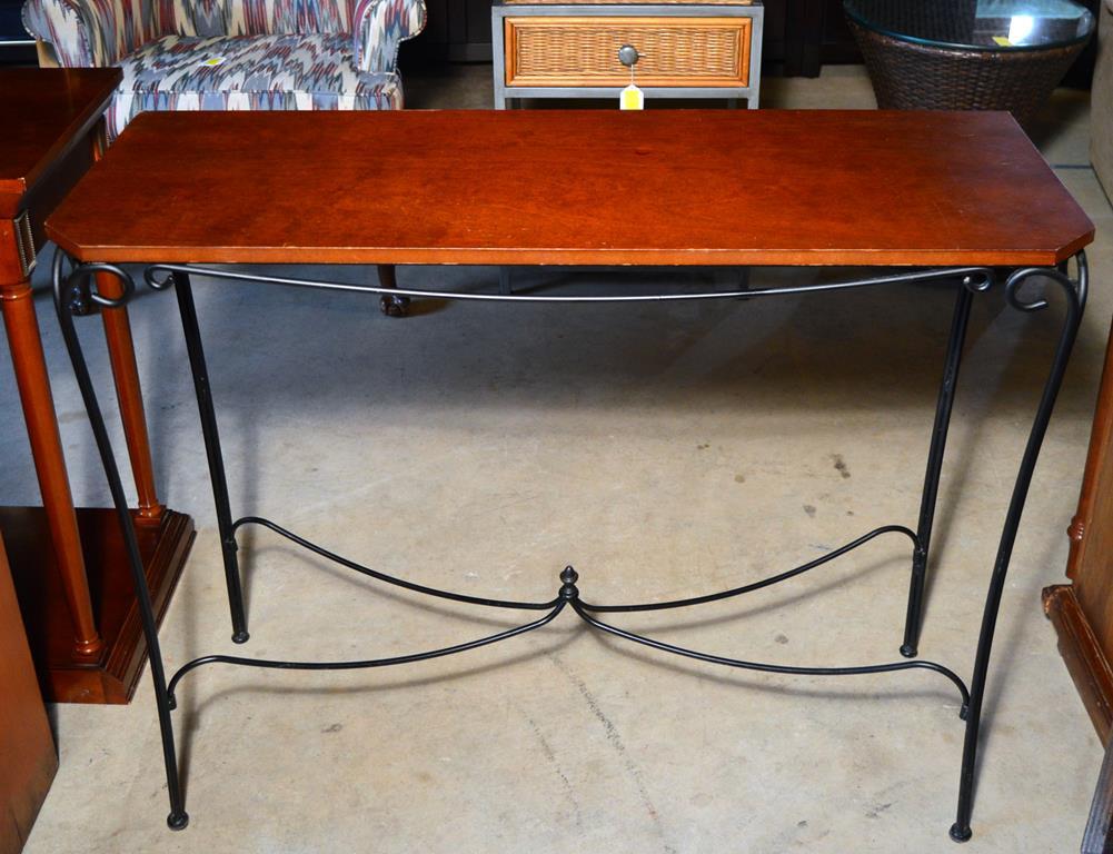 Mahogany & Black Metal Console Table